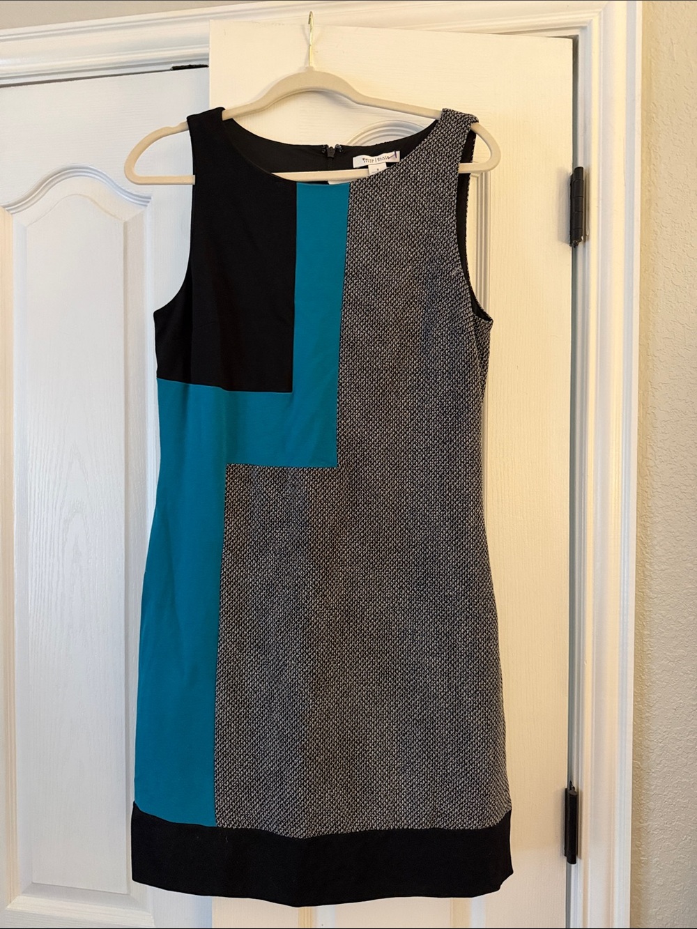 White House Black Market Teal, Black & Gray Colorblock Sleeveless Dress